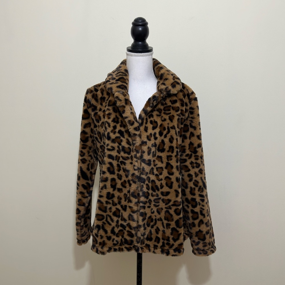 Melissa Paige Teddy Jacket Coat Leopard Print Soft Faux Fur Size Medium
